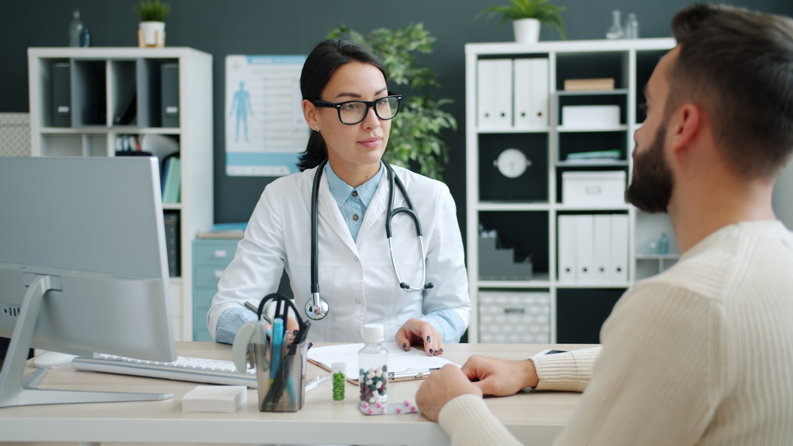 Provider consulting with a patient in an outpatient clinic